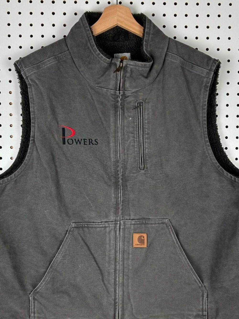 Carhartt Mens XL Sherpa Lined Vest Zip Work Wear Logo Gray Gravel Mock Neck V33 - Picture 2 of 8